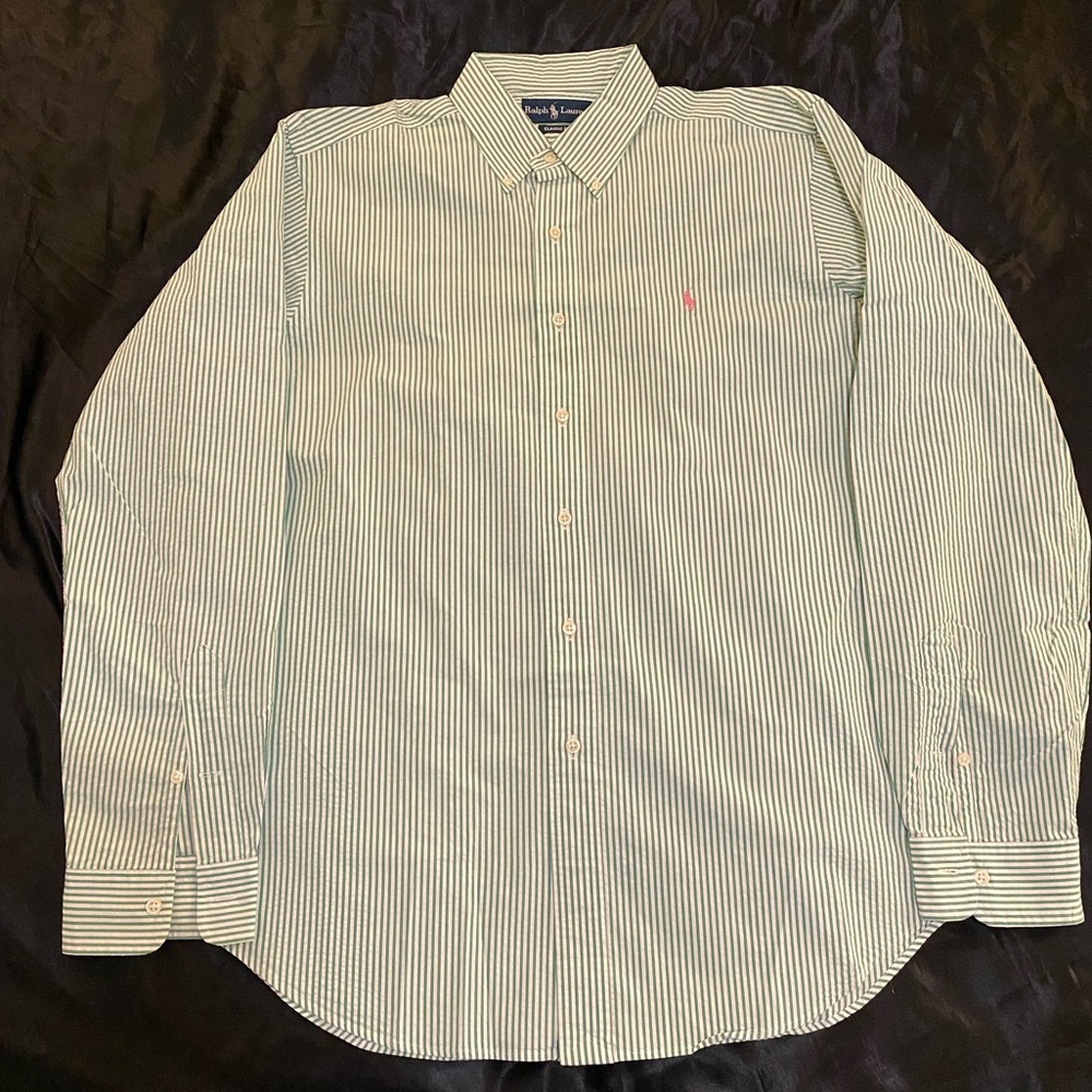RALPH LAUREN Dress Shirt (16.5x35, green, Cotton)